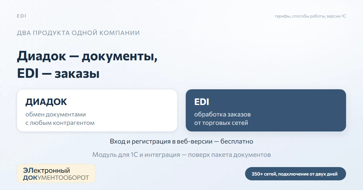 Контур.EDI: пакеты документов, модуль для 1С и разница с Диадоком
